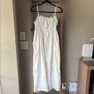 J Crew 100% Cotton White Ruffle Milkmaid Midi Dress
